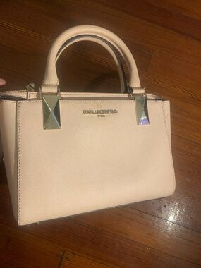 Karl Lagerfeld Pink Saffiano Satchel with Gold Hardware